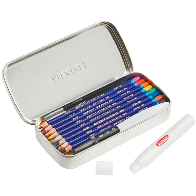 Набір чорнильних олівців Inktense Wash Set у металевому пеналі Derwent — Photo 1