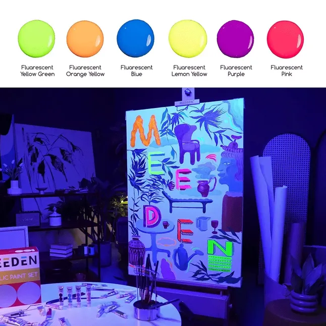Набір рідких акрилових фарб Fluid Fluorescent 6×60мл MEEDEN — Photo 4