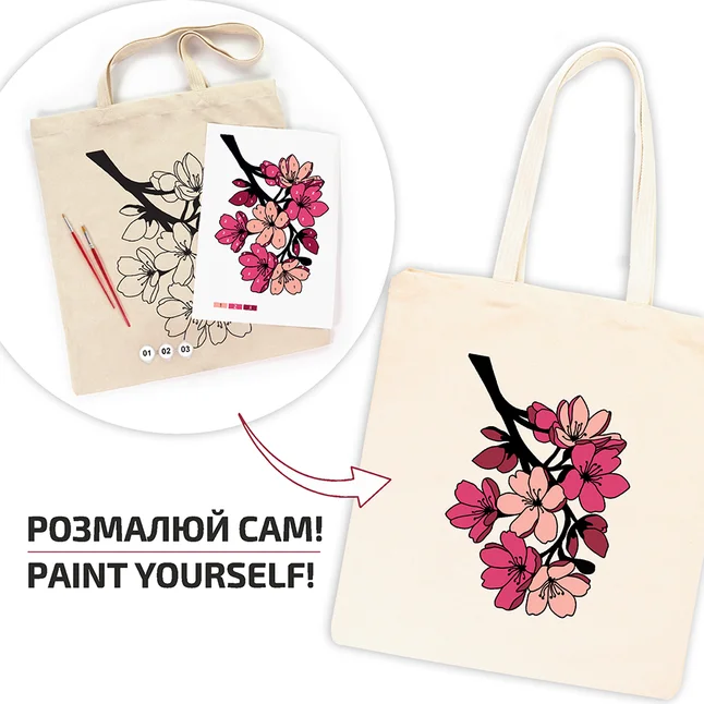 Набір, екосумка-розмальовка, „Flowers“, бавовна 220 г/м2, 38х42см, ROSA Talent — Photo 1