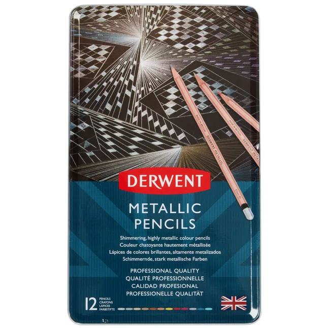 Набір кольорових олівців Metallic 12кол металева коробка Derwent