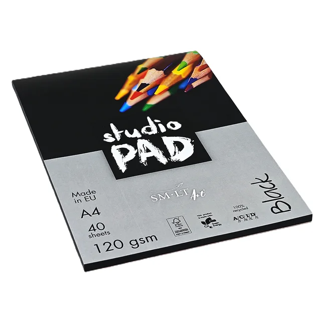 Склейка для ескізів та рисунку Studio, А4, 120г/м2, 40л, чорний папір, SM-LT Art — Photo 2