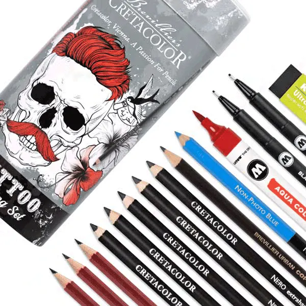 Набір художніх матеріалів TATTOO SKETCHING 14шт металева коробка Cretacolor — Photo 3