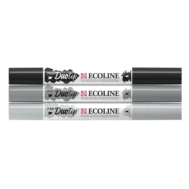Набір маркерів акварельних двосторонніх ECOLINE DUO TIP Black&amp;Grey 3шт Royal Talens — Photo 3