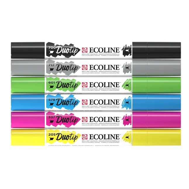 Набір маркерів акварельних двосторонніх ECOLINE DUO TIP BASIC 6шт Royal Talens — Photo 2