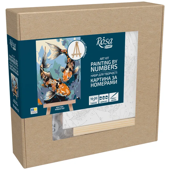 Набір картина за номерами Рибки кої, 15x20 см, з мольбертом ROSA START