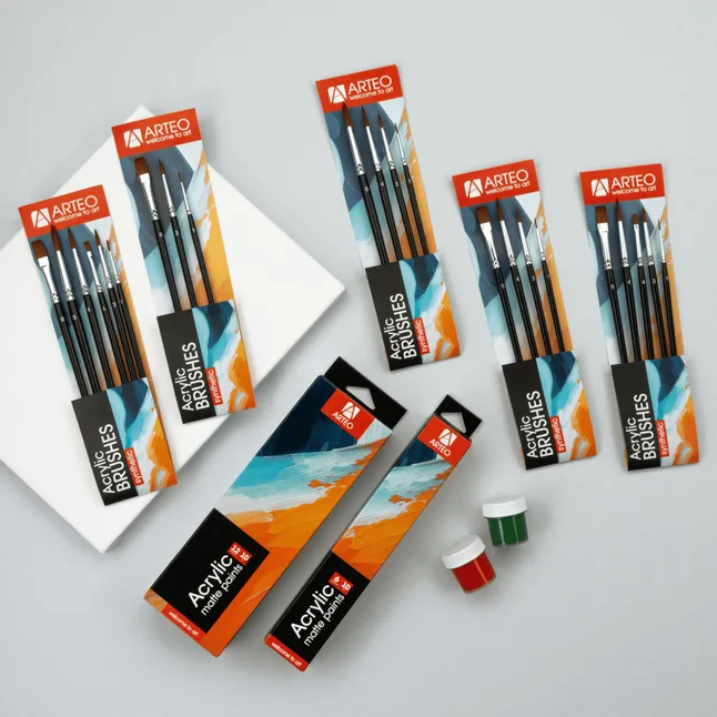 Набір пензлів №2 синтетика 4шт, кругла (№1,3,4,5) коротка ручка Arteo — Photo 2