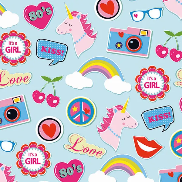 Декупажні серветки "Patches &amp; Pins" Блакитні 33х33см 18,5г/м2 20шт Ambiente