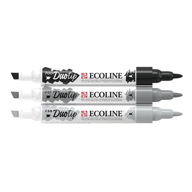 Набір маркерів акварельних двосторонніх ECOLINE DUO TIP Black&amp;Grey 3шт Royal Talens — Photo 4