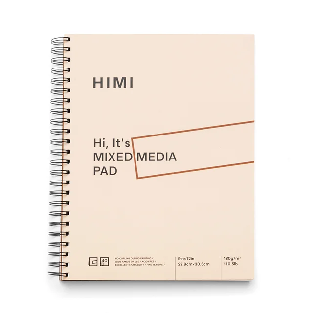 Блокнот на спіралі Mixed Media, 22,9х30,5см, 180г/м2, 40л, HIMI