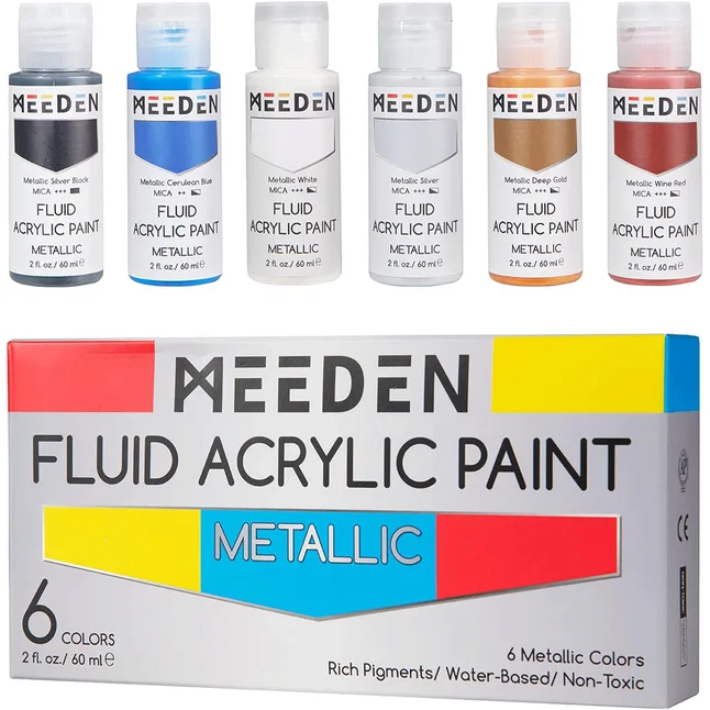 Набір рідких акрилових фарб Fluid Metallic 6×60мл MEEDEN — Photo 1