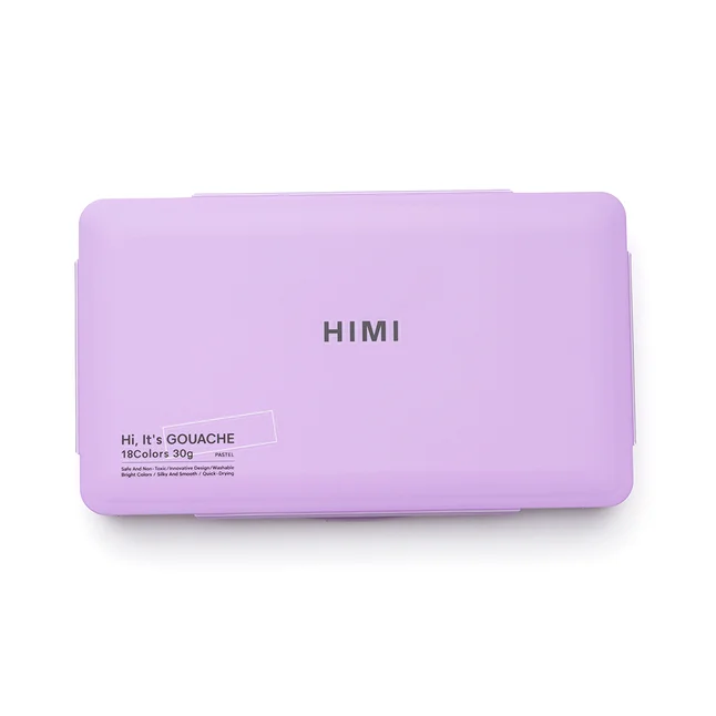 Набір гуашевих фарб HIMI Jelly Cup 18x30 мл, пастельні, 3 пензлі, фіолетовий пластиковий пенал — Photo 3