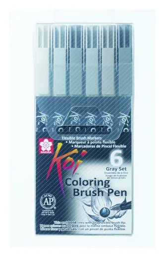 Набір маркерів Koi Coloring Brush Pen GRAY 6кол Sakura