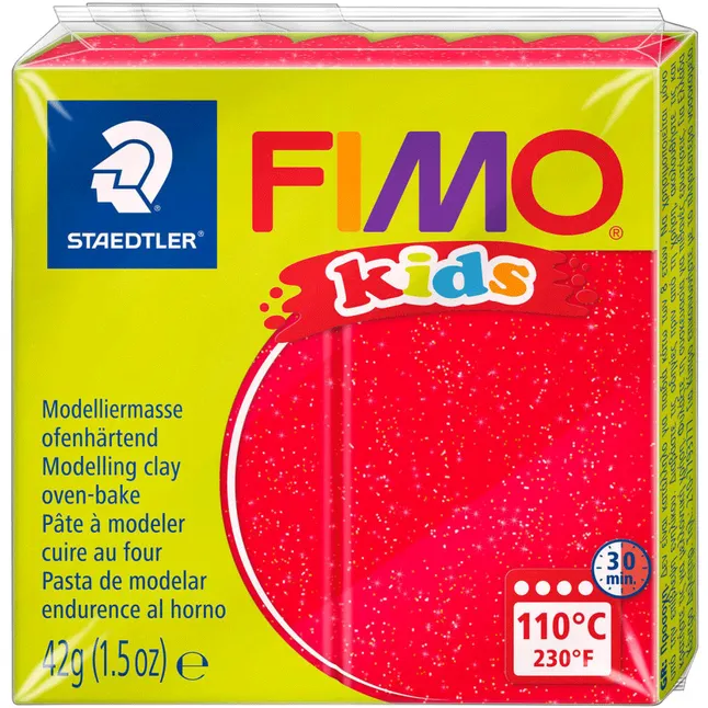 Пластика Fimo kids, Червона з блискітками, 42г, Fimo