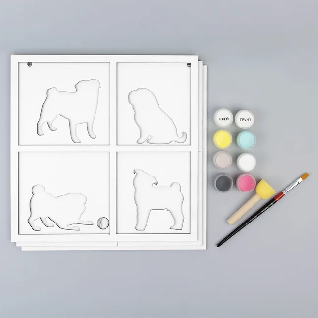Набір картина 3D „4 Dogs“ МДФ ґрунтоване 3 шари 30х30см ROSA TALENT — Photo 1